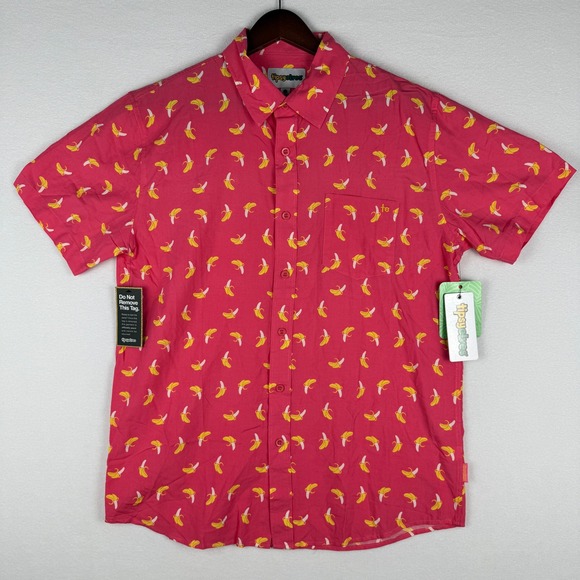 NEW Tipsy Elves Hawaiian Shirt Mens Large Pink Banana AOP Short Sleeve Button Up - Picture 2 of 11